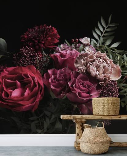 rosa und rote Blumen auf schwarzem Hintergrund-Tapete