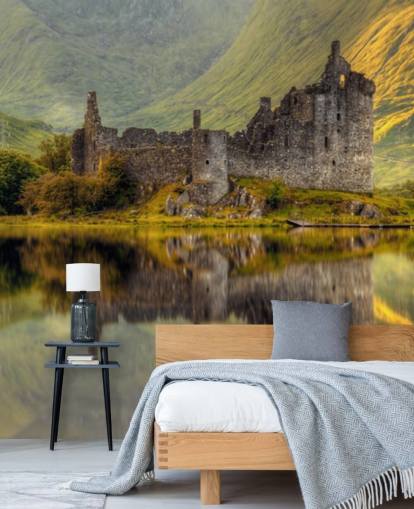scottish castle ruins by a loch wallpaper