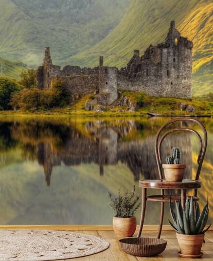 scottish castle ruins by a loch wallpaper