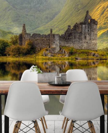 scottish castle ruins by a loch wallpaper