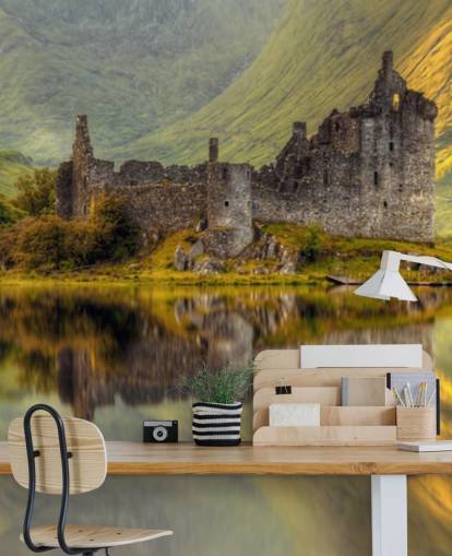 scottish castle ruins by a loch wallpaper