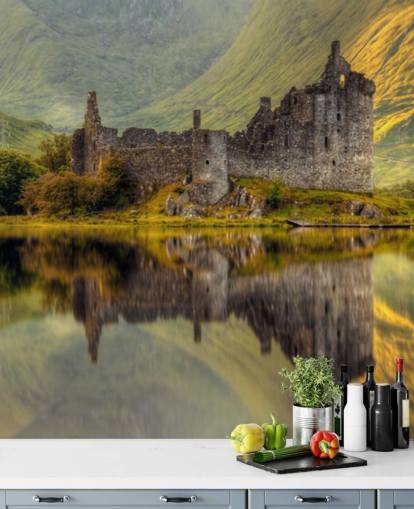 scottish castle ruins by a loch wallpaper