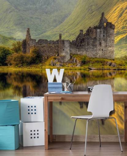 scottish castle ruins by a loch wallpaper