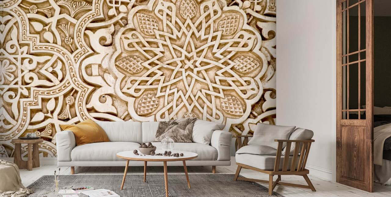 Alhambra Moorish Carved Stone Wallpaper Mural | Wallsauce US