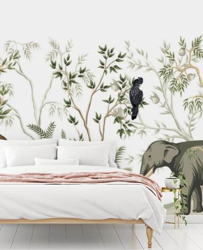 olifant, apen en vogel jungle behang