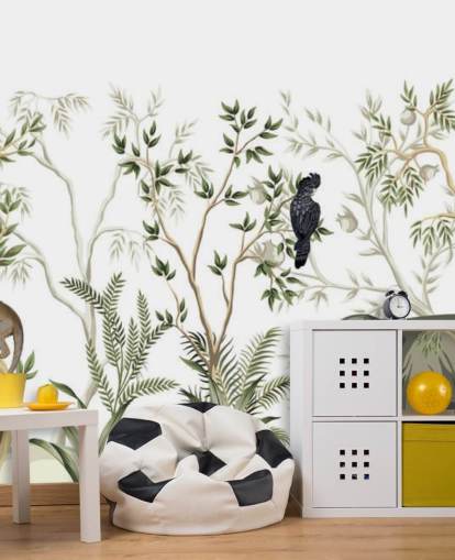 elephant, monkeys and and bird jungle wallpaper