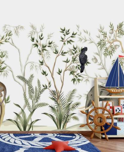 olifant, apen en vogel jungle behang