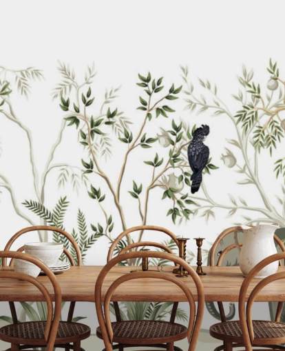 papel pintado de elefantes, monos y aves de la selva