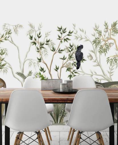 elephant, monkeys and and bird jungle wallpaper