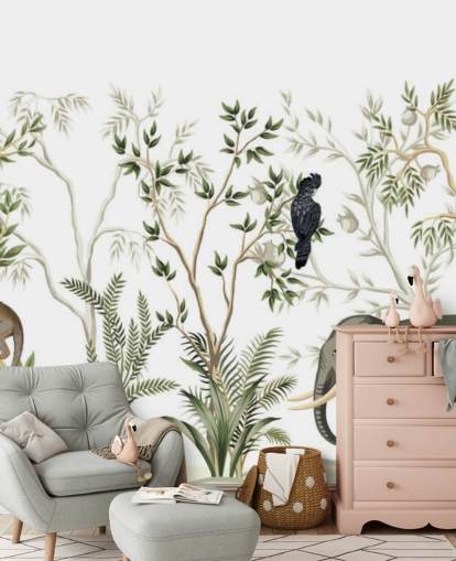 elephant, monkeys and and bird jungle wallpaper elephant, monkeys and and bird jungle wallpaper