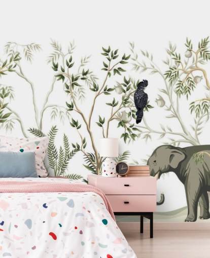 elefante, macacos e papel de parede da selva de pássaros elefante, macacos e papel de parede da selva de pássaros