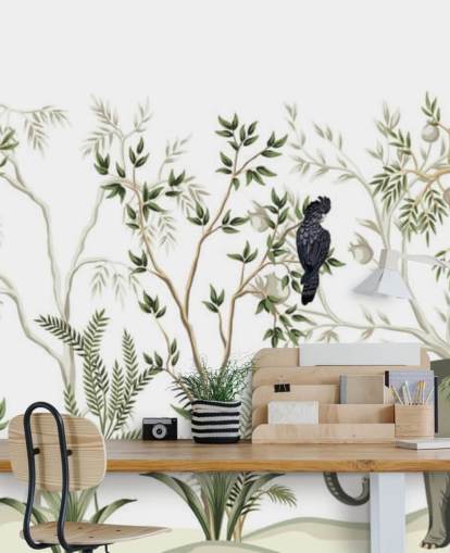 olifant, apen en vogel jungle behang