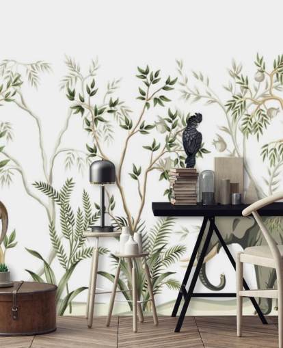 elephant, monkeys and and bird jungle wallpaper