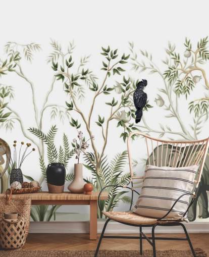 olifant, apen en vogel jungle behang