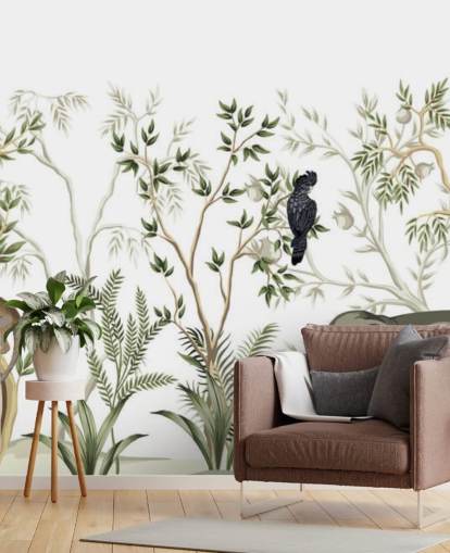 elephant, monkeys and and bird jungle wallpaper