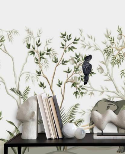 elephant, monkeys and and bird jungle wallpaper