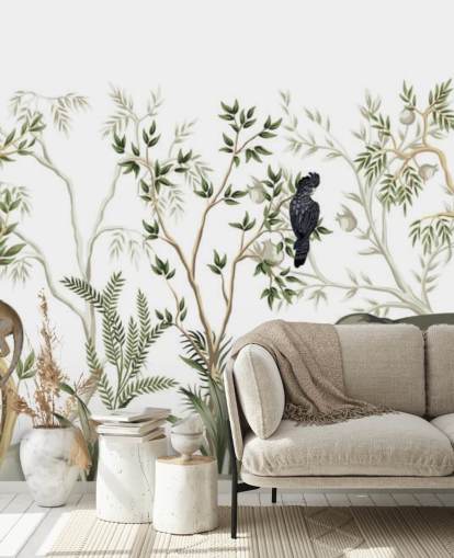 elephant, monkeys and and bird jungle wallpaper