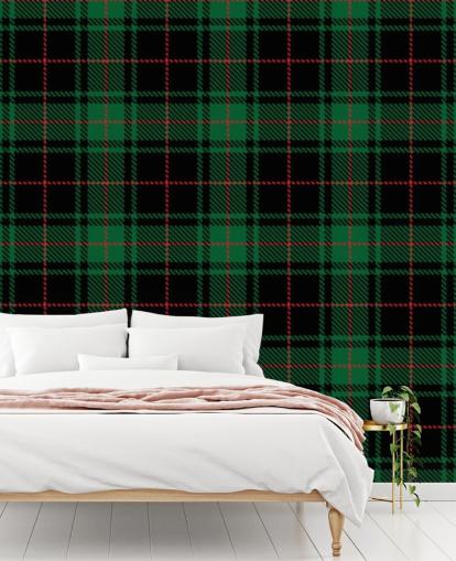 groen en rood tartan behang