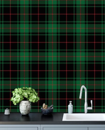 papel pintado tartán verde y rojo