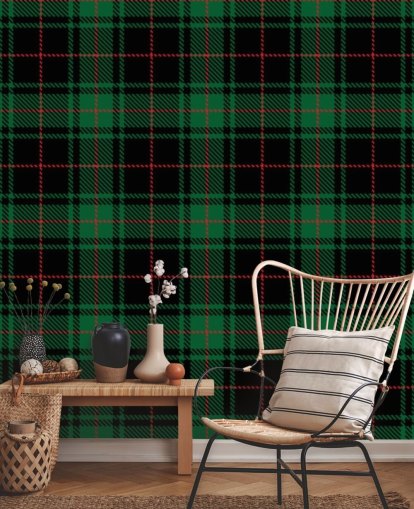 papel pintado tartán verde y rojo