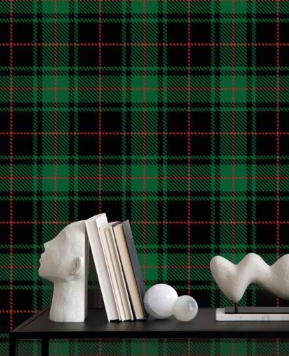 grønn og rød tartan tapet