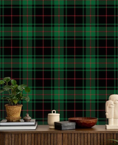 grønn og rød tartan tapet
