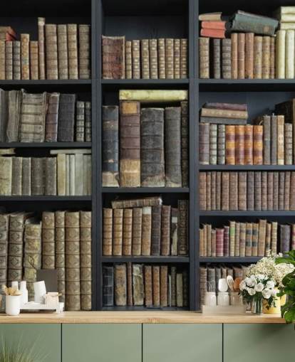 vintage books on shelves wallpaper
