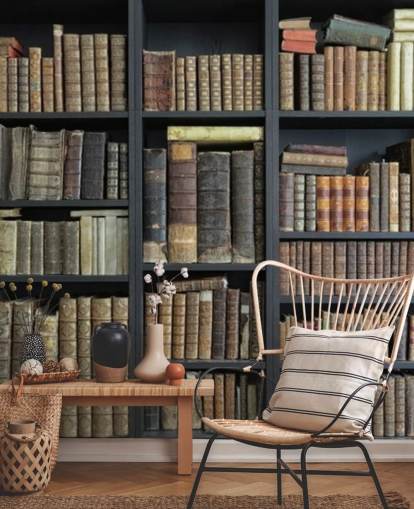 Vintage-Bücher in Regalen Tapete