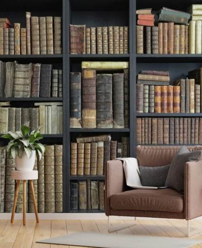 vintage books on shelves wallpaper