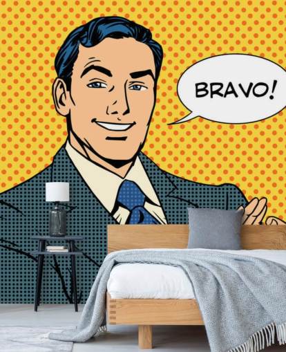 retro business mand klappe hænder og siger bravo tapet