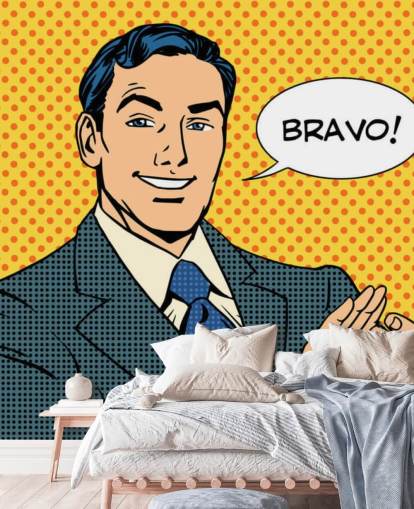 retro liikemies taputtaa käsiä ja sanomalla bravo tapetti