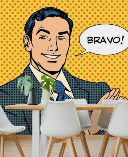 retro forretningsmann klapping hender og sier bravo tapet