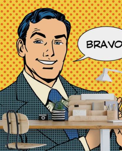 retro zakenman klappen handen en zegt bravo behang retro zakenman klappen handen en zegt bravo behang