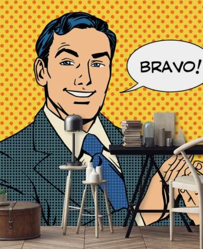 hombre de negocios retro aplaudiendo y diciendo bravo fondo de pantalla