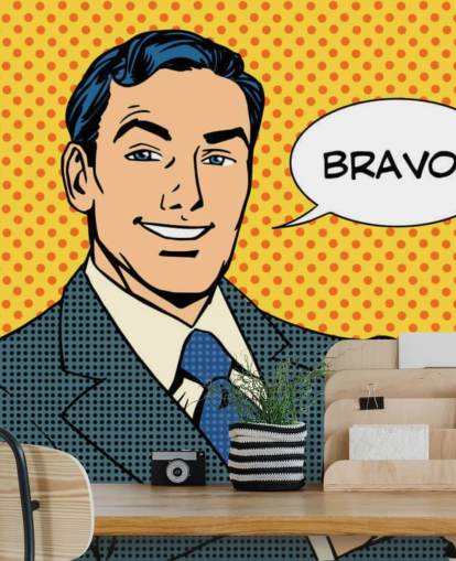 retro business man clapping hands and saying bravo wallpaper