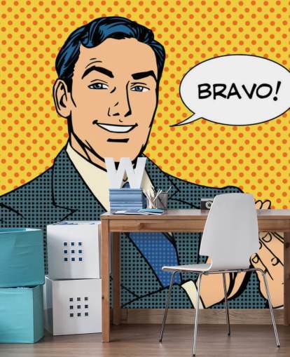 homem de negócios retrô batendo palmas e dizendo bravo wallpaper