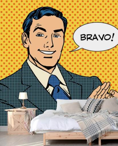 hombre de negocios retro aplaudiendo y diciendo bravo fondo de pantalla