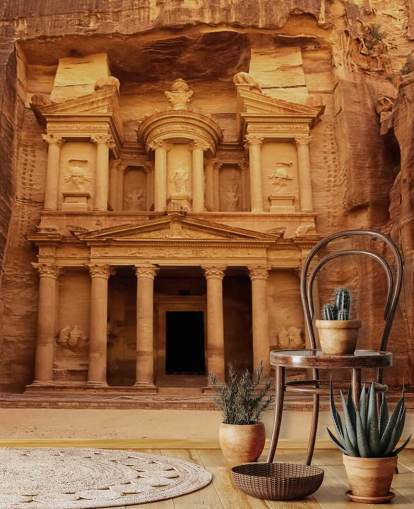 Petra Temple hugget ind i Rock vægmaleri