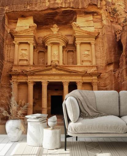 Petra Tempel uitgehouwen in muurschildering van rots Petra Tempel uitgehouwen in muurschildering van rots