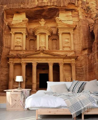 Petra Temple huggen i Rock väggmålning Petra Temple huggen i Rock väggmålning