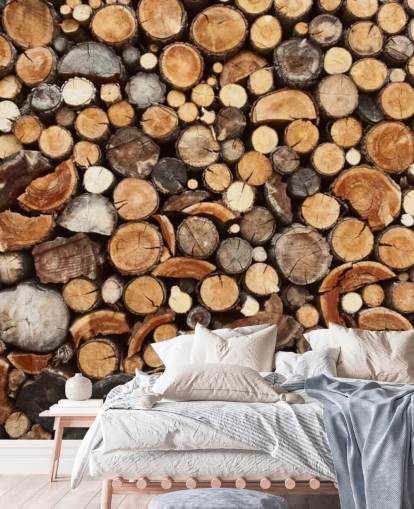 brown log wallpaper mural called Pile of Fire Wood for businesses 
