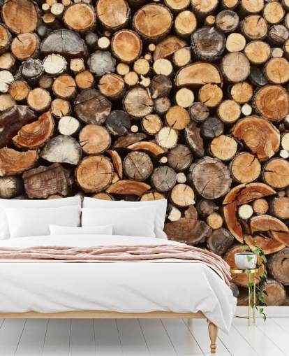 mural de papel de parede de madeira marrom chamado Pile of Fire Wood para empresas 