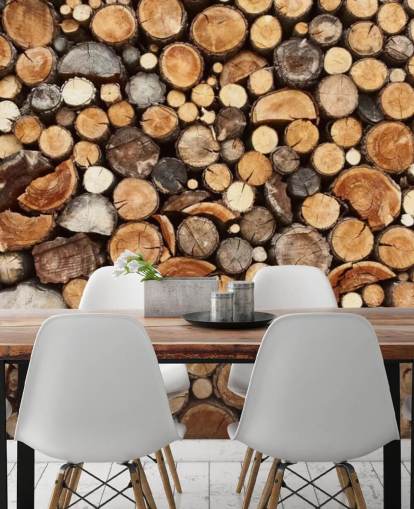 brown log wallpaper mural called Pile of Fire Wood for businesses 