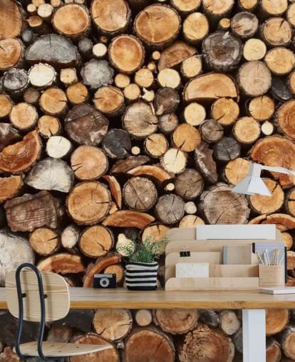 brown log wallpaper mural called Pile of Fire Wood for businesses 