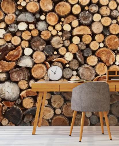 brown log wallpaper mural called Pile of Fire Wood for businesses 