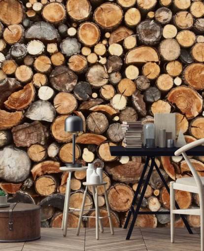 brown log wallpaper mural called Pile of Fire Wood for businesses 