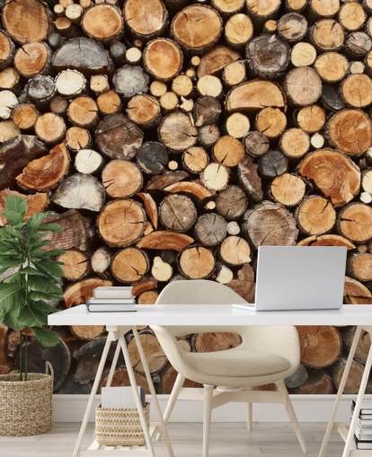 brown log wallpaper mural called Pile of Fire Wood for businesses 
