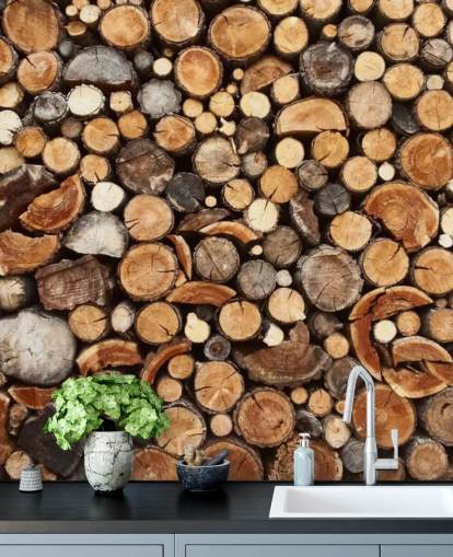 papier peint mural brun appelé Pile of Fire Wood pour les entreprises 