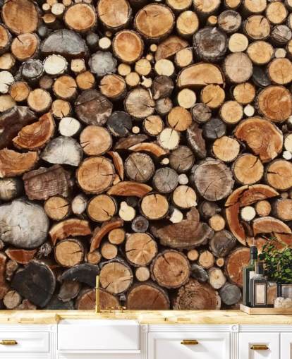 brown log wallpaper mural called Pile of Fire Wood for businesses 