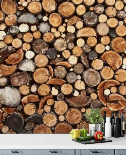 brown log wallpaper mural called Pile of Fire Wood for businesses 